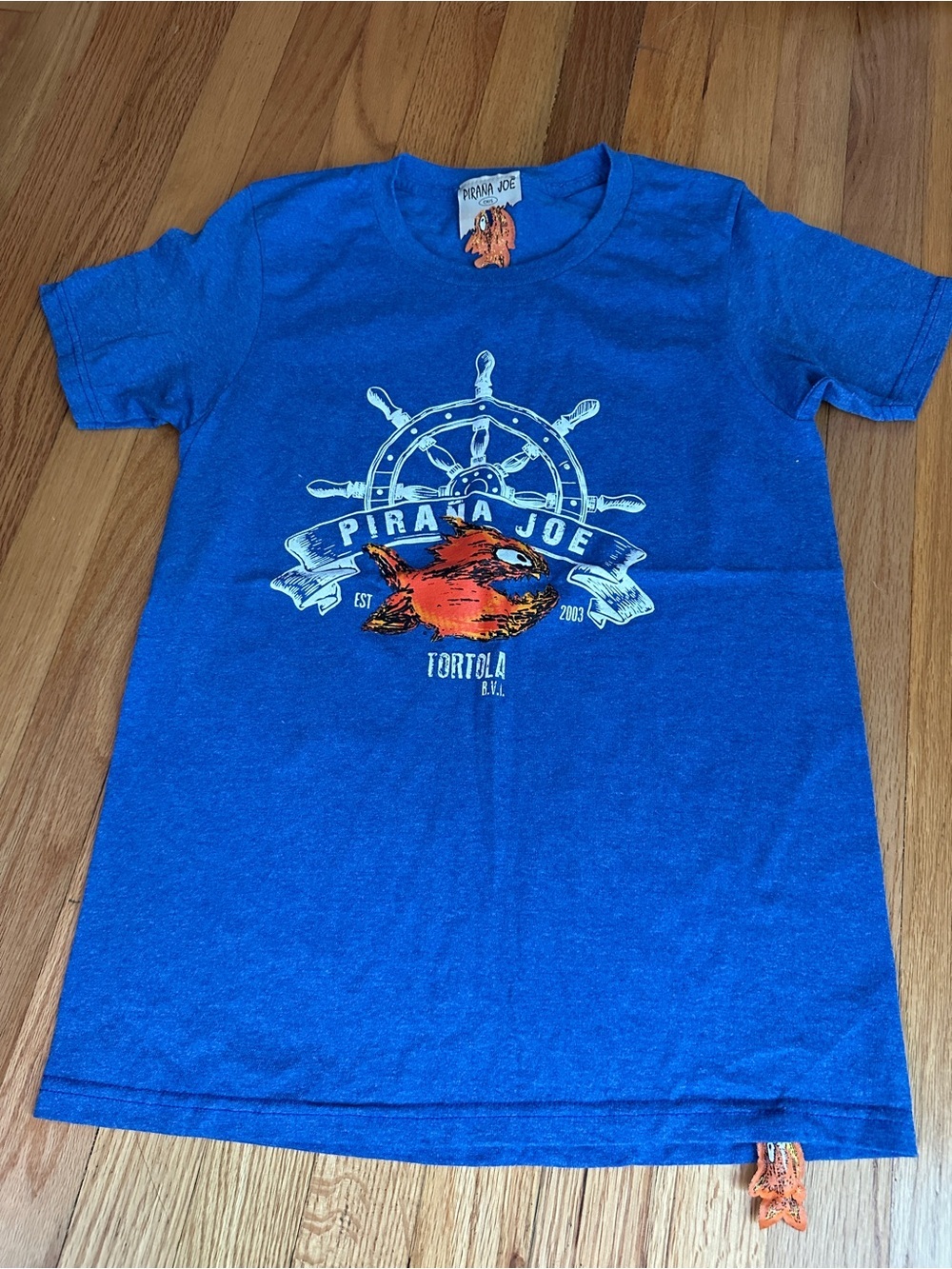 Pirana Joe Tortola BVI Piranha Fish Graphic T-Shirt Blue Size S